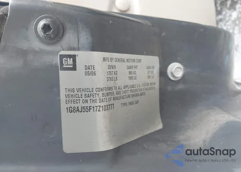 2007 Saturn Ion Ion 2 из США, поврежденный, VIN 1G8AJ55F17Z103777